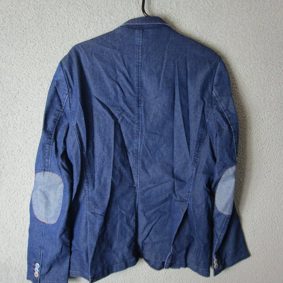 ROBERTO BASSI MEN'S SPORTS COAT JACKET BLAZER DENIM NAVY BLUE SIZE 54 COTTON - Picture 4 of 4